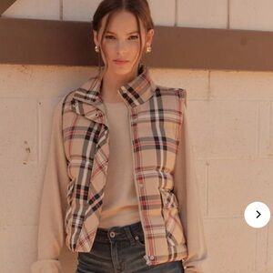 Jodifl Plaid Check Print Padded Puffer Vest in Taupe Small